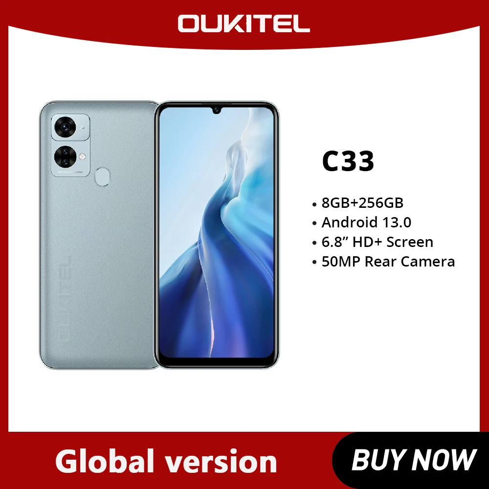 Oukitel C33 Smartphone 8GB RAM 256GB ROM Octa Core 6.8 & Quot HD-Bildschirm 50MP Rückfahr kamera Android 13 5150mAh Telefon