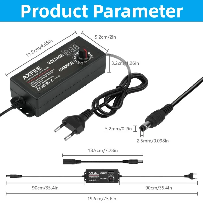 AC DC Adjustable Adapter 12V Volt LED Display Screen Power Supply 220V TO 3V 5V 9V 12V 5A With DC Jack Connector Plug With EU/UK