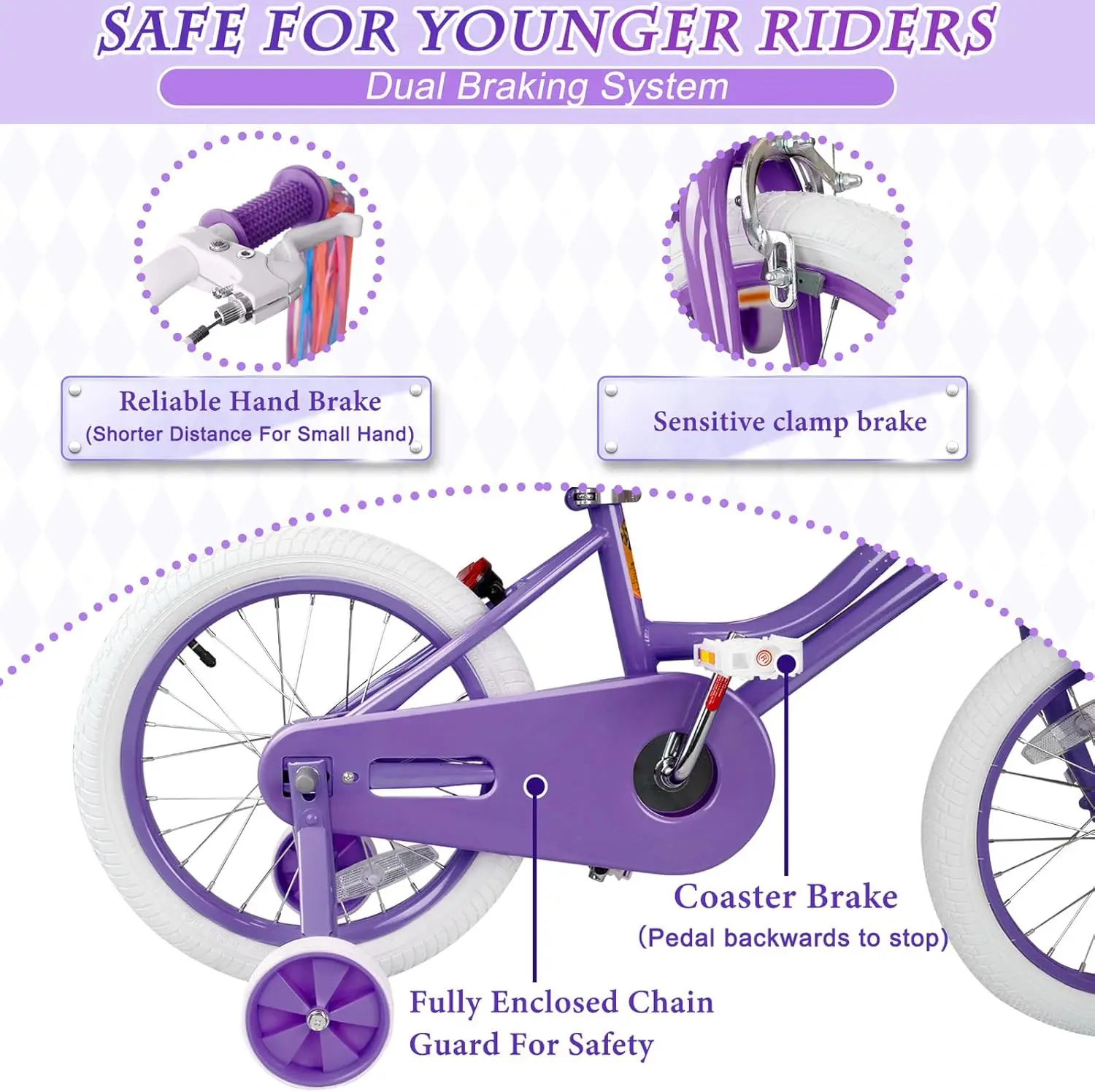 Meisjesfiets Voor 2-12 Jaar Oud Peuters En Kinderen, 16 Inch Kinderfiets Met Mand En Bel Zijwieltjes, Verstelbare Zee