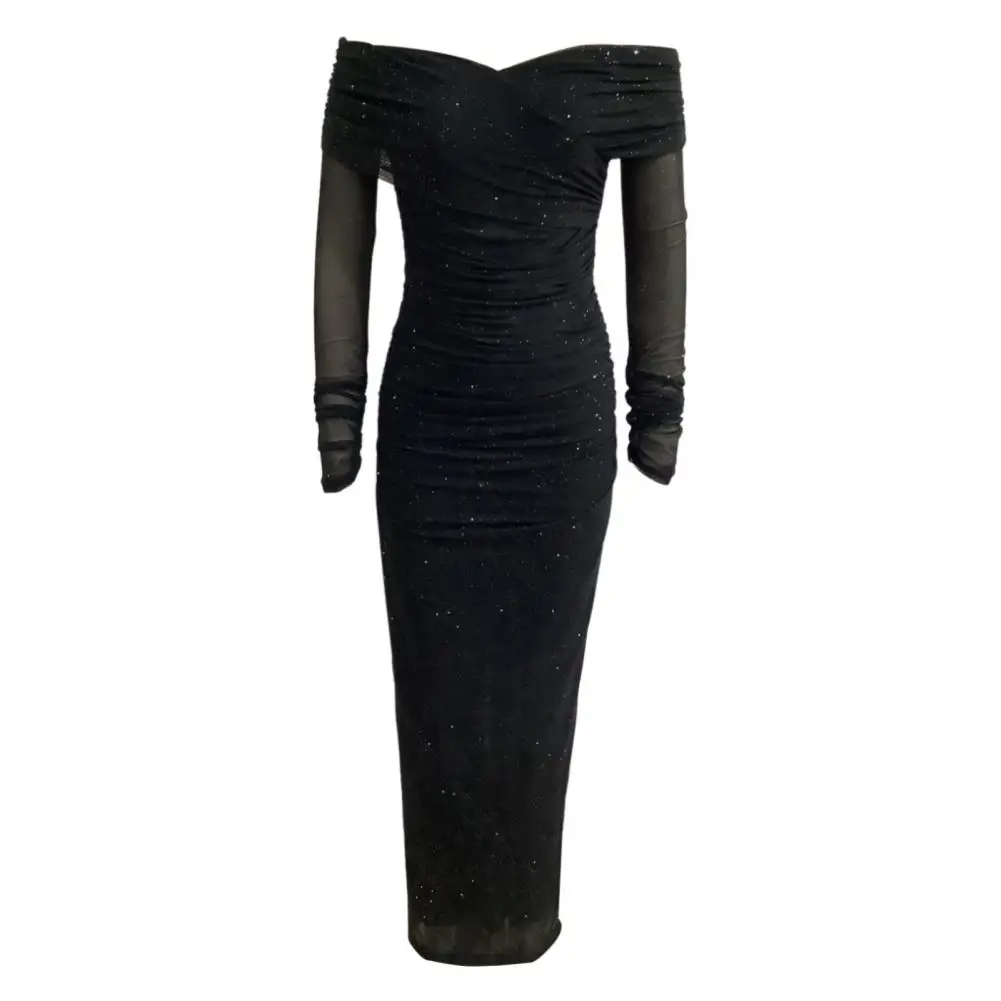 Abito trasparente in rete asimmetrica con spalle scoperte per le donne Abito da notte per feste da club di moda Vestido Abiti aderenti