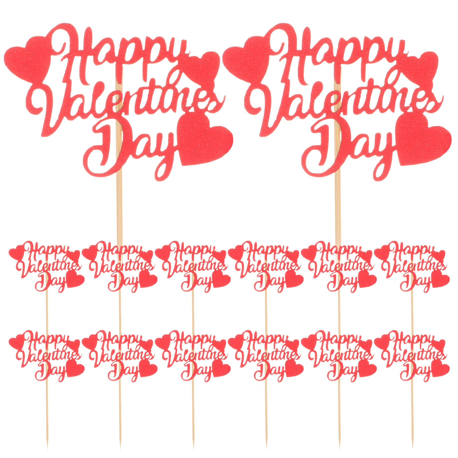 

20Pcs Wood Paper Red Shiny Powder Heart Shape Photo Prop Cupcake Toppers Valentine S Day Party Cake Picks Decorations