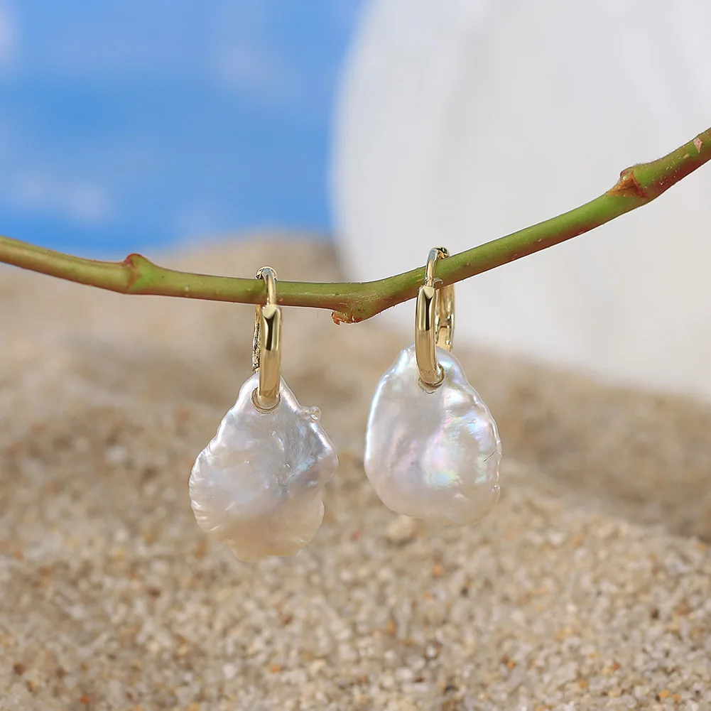 

Kiss Mandy S925 Sterling Silver Irregular Baroque Freshwater Natural Pearl Drop Earrings Texture Dangle Pieced Ear Jewelry GPE97