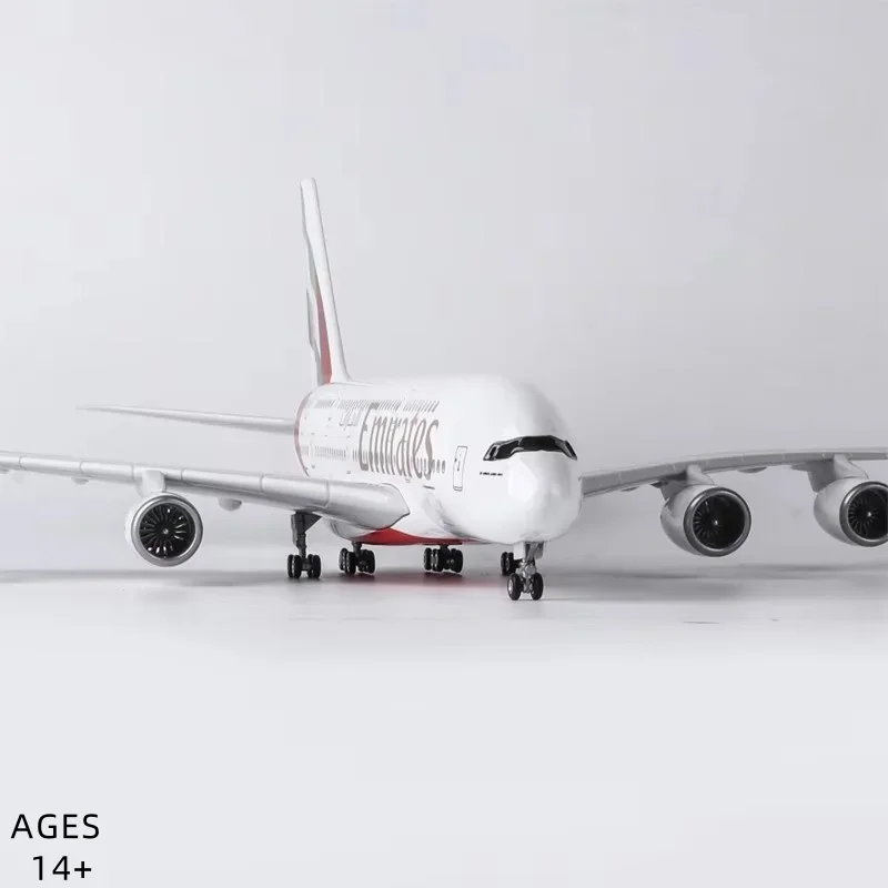 47cm New A380 Emirates UAE Aircraft Model 1/160 Scale Airplane Model with Landing Gear Wheels Light(Touch or Sound Control)