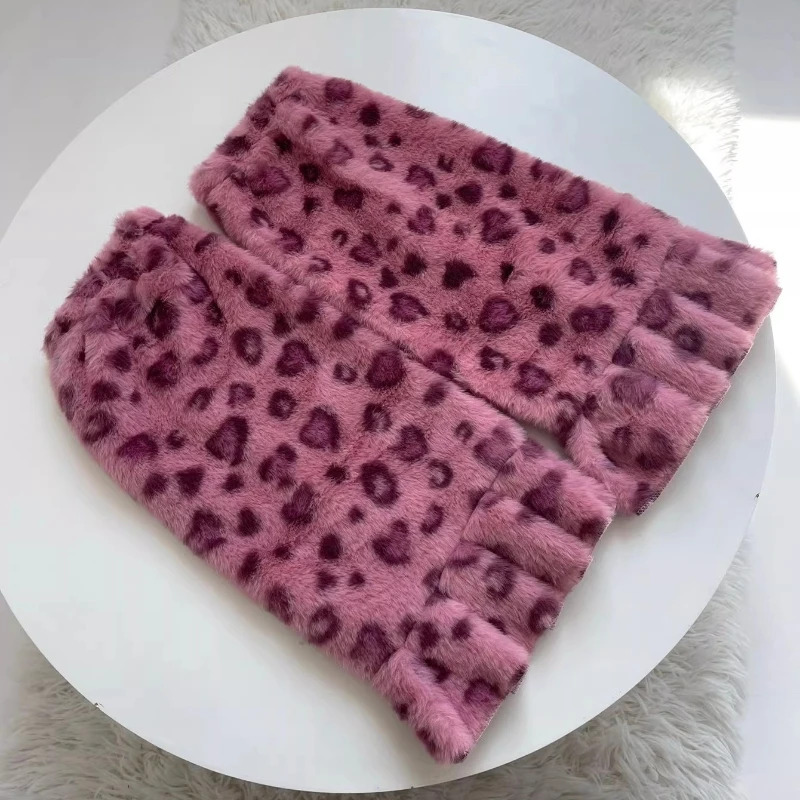 

Y2K Fuzzy Leopard Print Leg Warmers Soft Plush Knit Leg Socks Retro Warm Boot Cuffs for Women Girls Autumn Winter Casual Wear