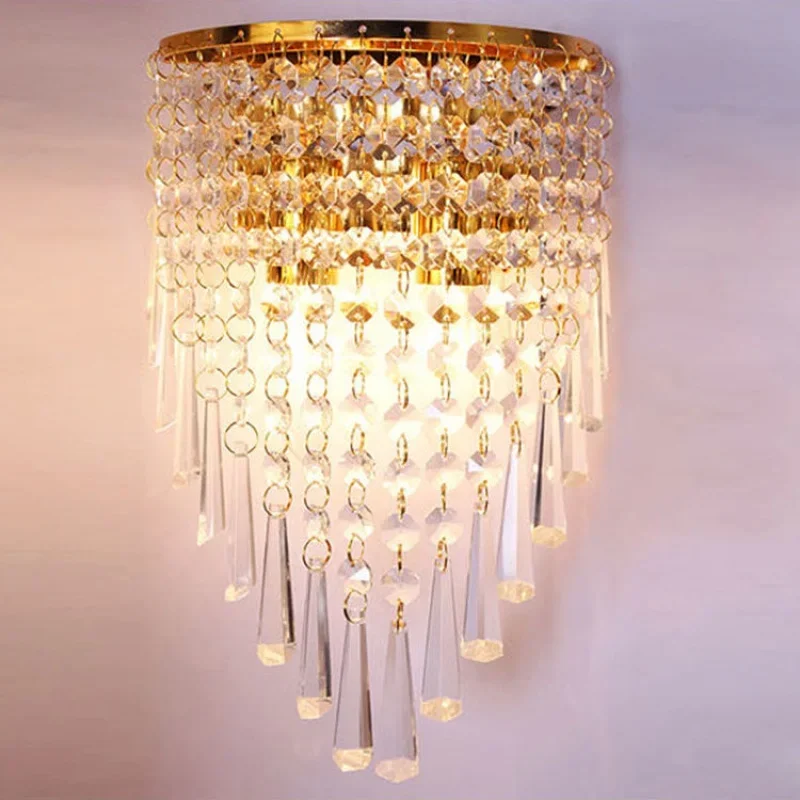 220V E14 Wall Lamp Modern Crystal  Lighting Fixtures LED Gold Crystal Wall Decorative Lights Bedroom Bedside Lamps