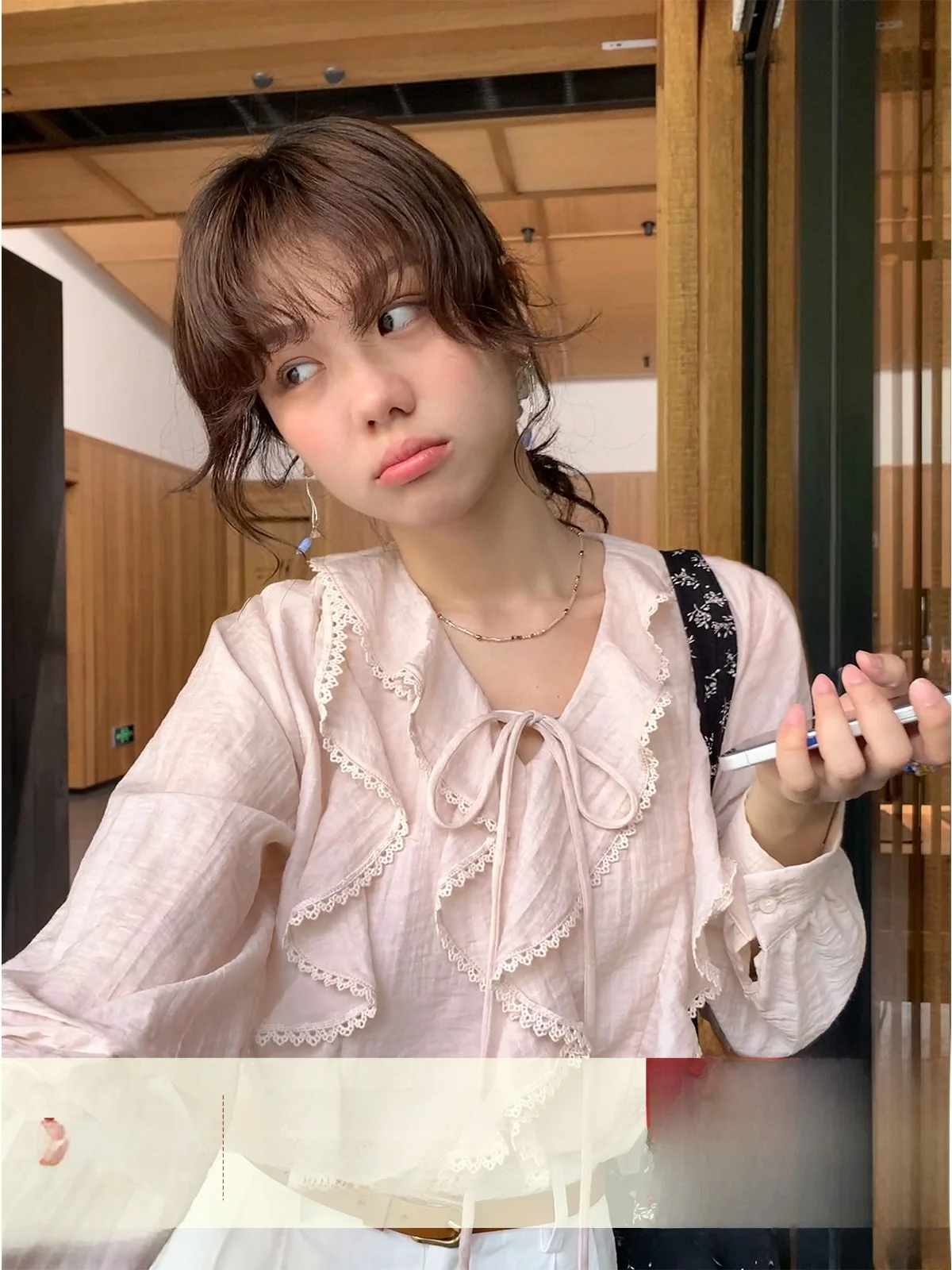 

Женская блузка Sisilyon для послеобеденного чая, двухслойная, с рюшами, V-образным вырезом, с поясом, нежная, маленького размера, весенняя коллекция