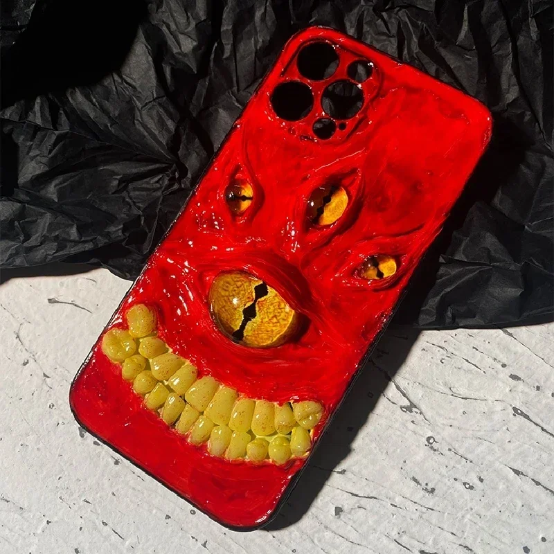 

4046 Original Handmade Phone Cases 3D Stereoscopic Teeth Demon Eyes Customized Horror Gothic Bloody Punk Dark Halloween Gift