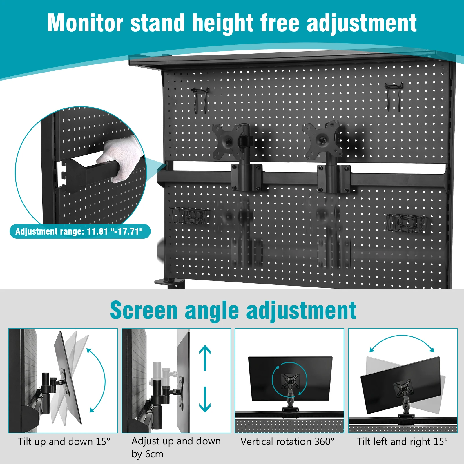 

Metal Pegboard with Monitor Stands Computer Accessories Desktop Shelving System 51 X 34 Inch for Office Supplies Dorm Home Decor