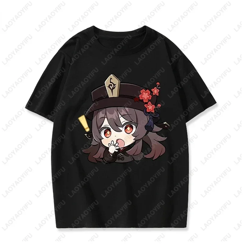 Cute Hutao Genshin Impact T-shirt Hot Game Fans Summer Short-sleev Unisex Tshirt Streetwear Hipster Couple's Clothes Hip Hop Tee