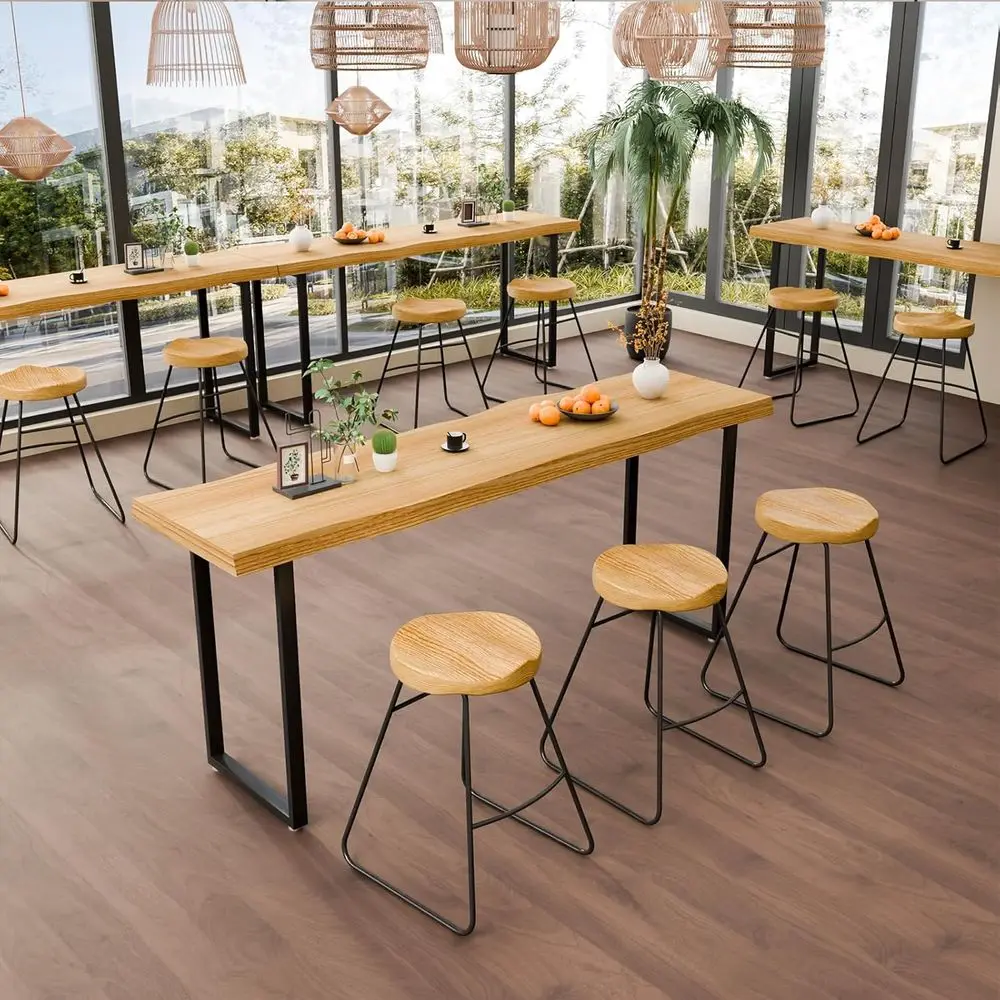 

Solid Wood Counter Height Table, Industrial-Style Pub Table, Sturdy Metal Frame, Easy Clean Surface for Kitchen and Restaurant U