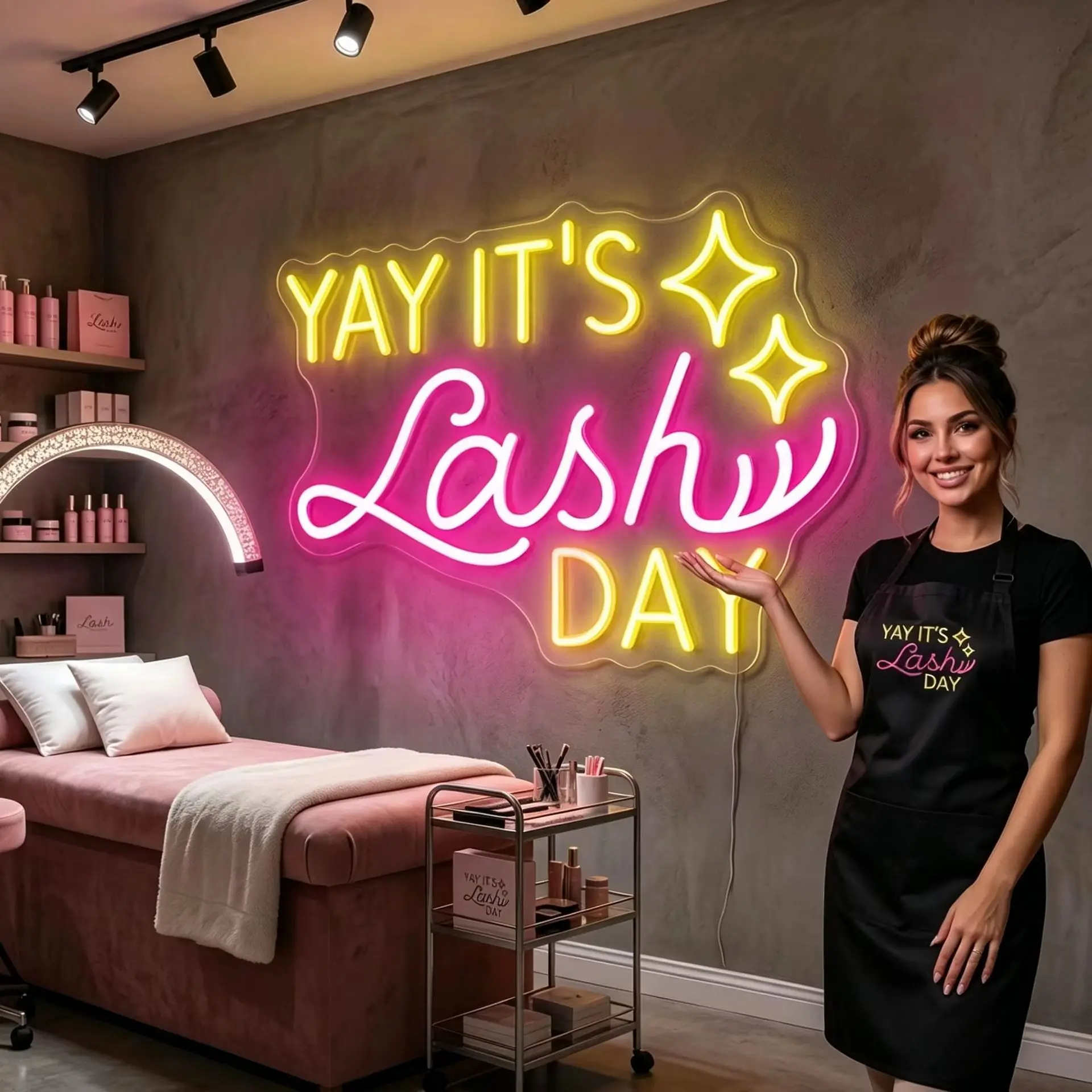 Yay It's Lash Day Stars Neon Sign,Custom Lash Studio LED Neon Light,Lash Room Wall Decor,Beauty Salon Wall Art,Lash Artist Gift