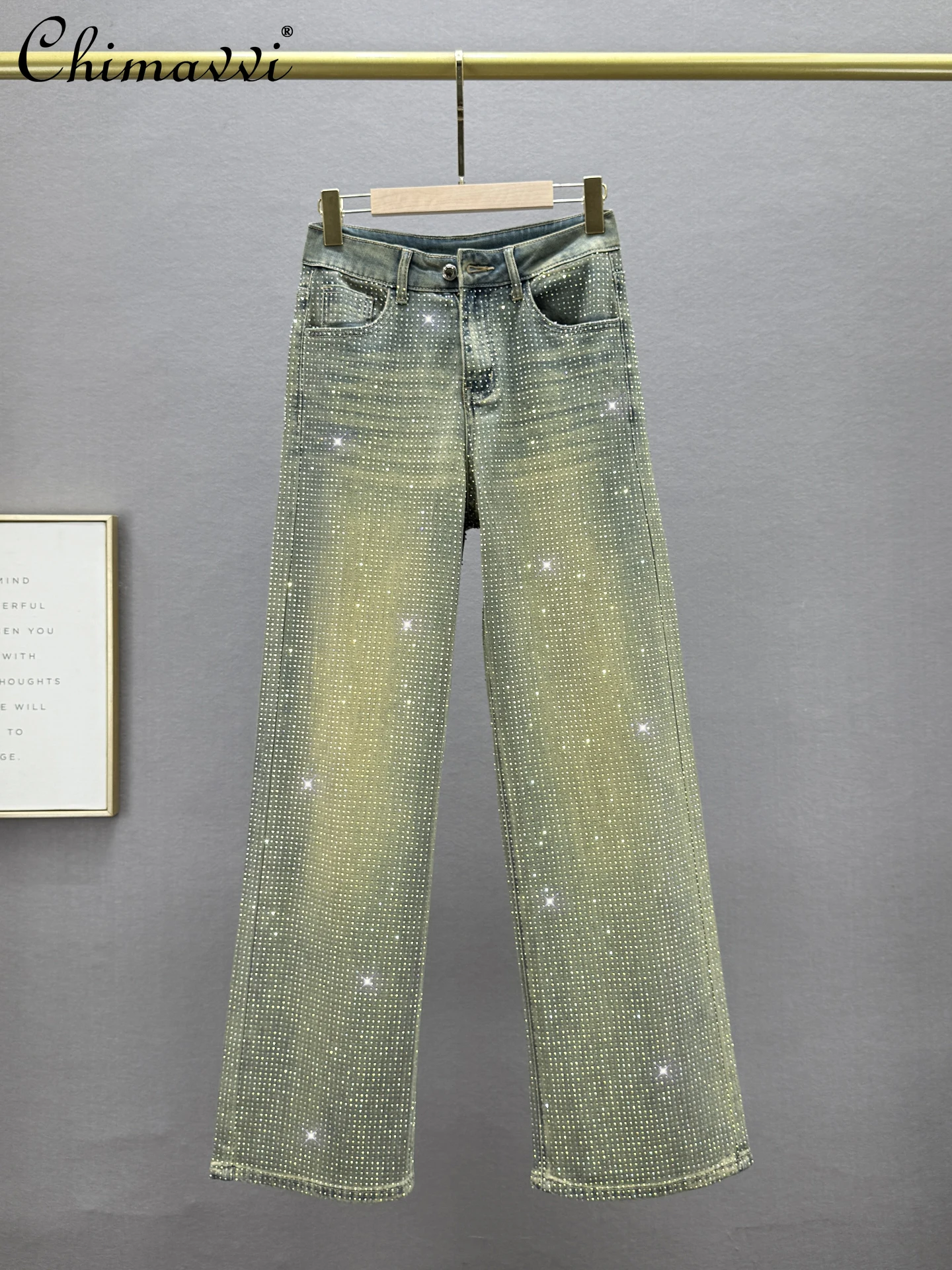 

Heavy Colored Diamond Denim Straight-leg Pants Women's 2025 Autumn New Fashion High Waist Loose Slim Retro Old Streetwear Jeans