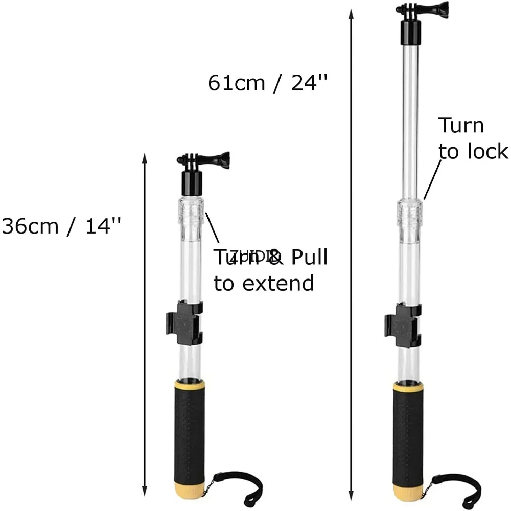 Telescopic Waterproof Float Monopod Crystal Selfie Stick Telescopic Transparent Diving Rod for Phone Gopro HERO 10 9 8 7 6 SJCAM