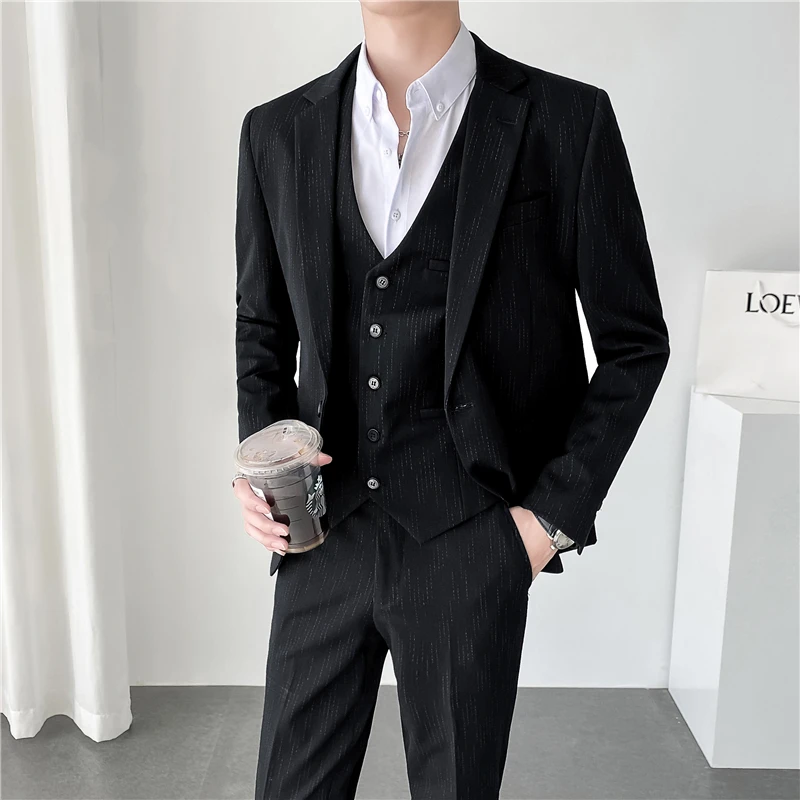 

Autumn/Winter (suit + vest + trousers) senior plaid business casual suit Handsome trend Fashion slim suit three-piece suit