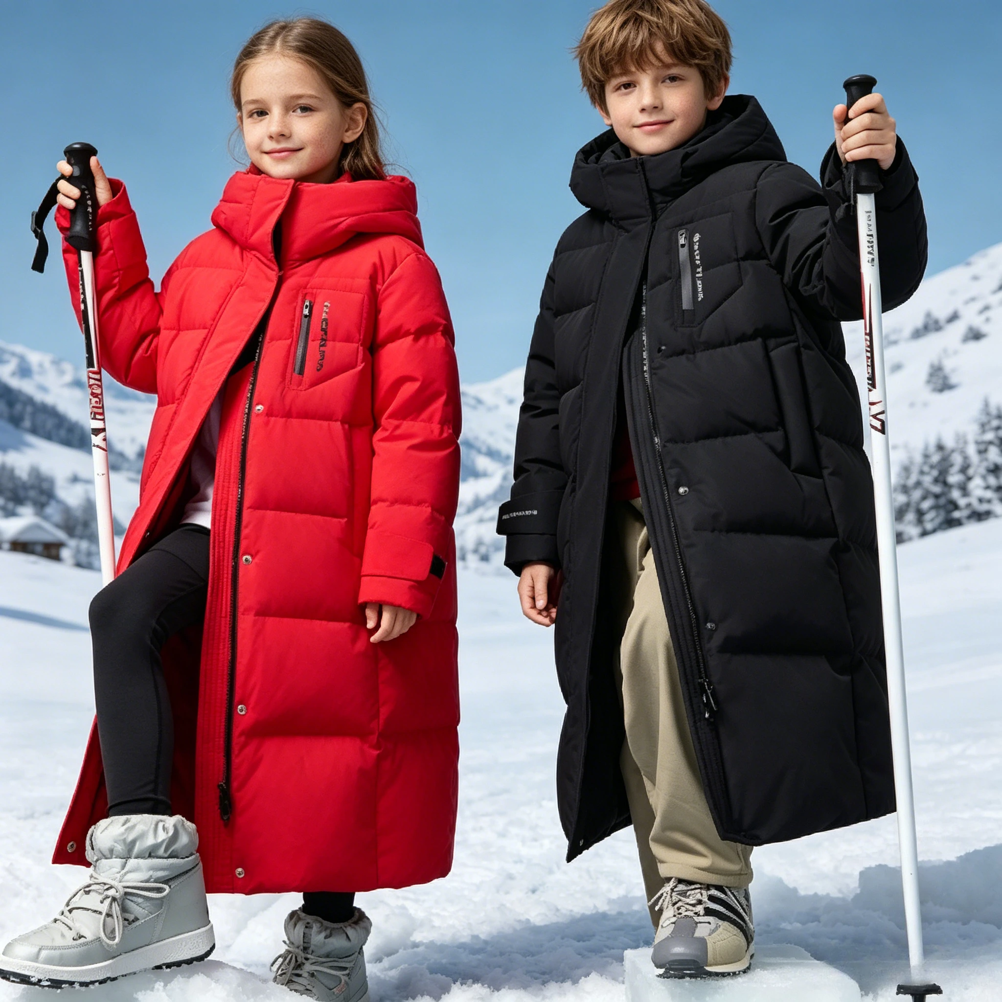Boys Girls White Duck Down Long Puffer Coat Hooded Waterproof Windproof Winter Parka for Kids Thick Warm Outdoor Cold Weather