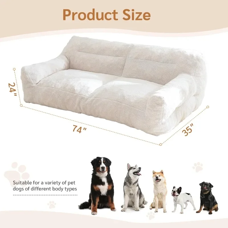 Giant Human Dog Sofa Bed, Extra Large Floor Sofa Couch, Comfy Huge Sofa for Pet Families with Foam Chunk, Beige