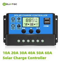 HELIOTEC SOLAR 10A 20A 30A 40A 50A 60A PWM Solar Charge Controller Dual 5V USB LCD Display 12/24V Solar Panel Charger Regulator