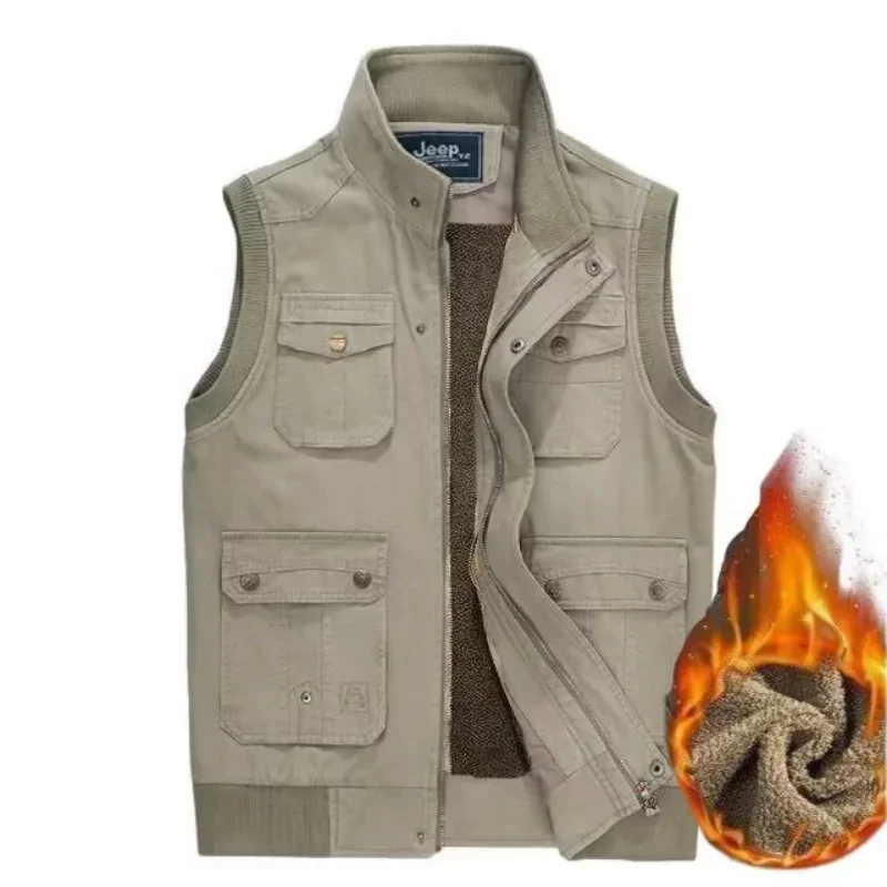 Multi Pockets Mens Vests Tactical Jacket Cotton Vest Male Waistcoat Coat Plus Big Size tool clothing bullet proof biker vest