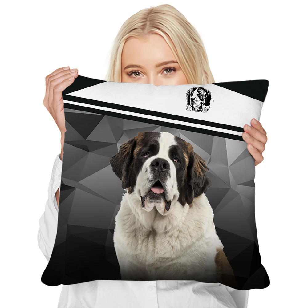 CLOOCL New Fashion Pillow Case Animals Dogs St Bernard Diamond Splicing 3D Printed Cushion Cover Polyester Zip Pillow Cover