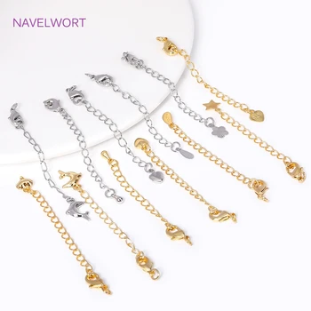 Placcato in oro 18 carati con chiusure a moschettone Estensione finale Catena di coda Catena di estensione per creazione di gioielli Risultati di collane fai da te