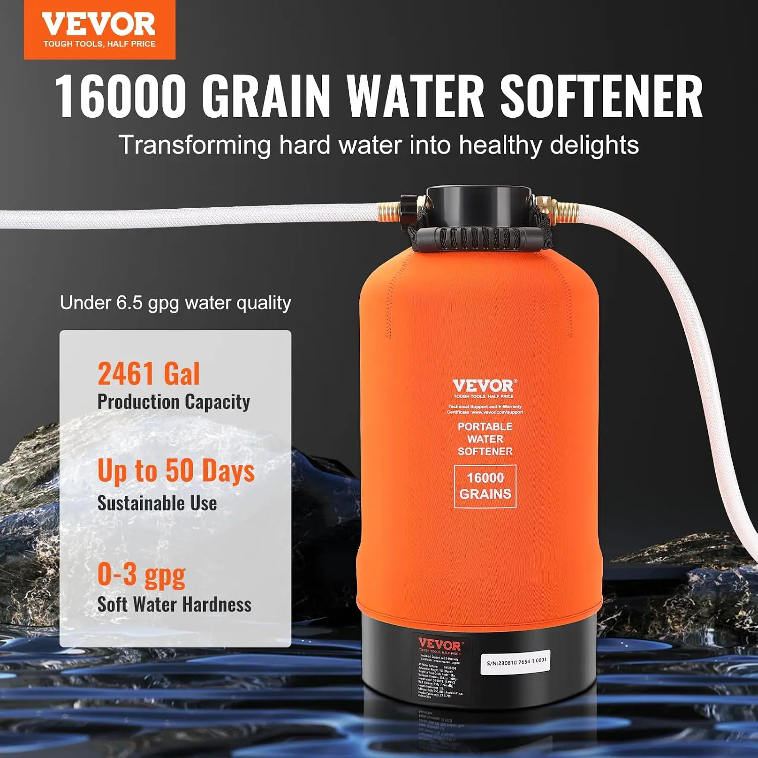 RV Water Softener, 16,000 Grain Portable Water Softener, with 3/4