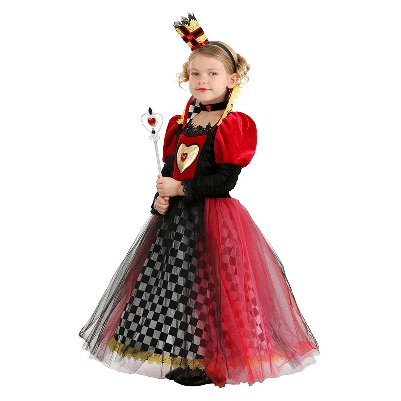 2024 Wonderland Girls Alice Princess Fancy Dress Cosplay Women Halloween Queen Of Hearts Family Purim Costume