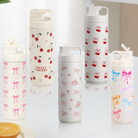 500ml Cute Bow 304 Stainless Steel Insulated Cup Sports Thermos Straw Cup Outdoor Water Bottle Keep Hot and Cold Vacuum Flask