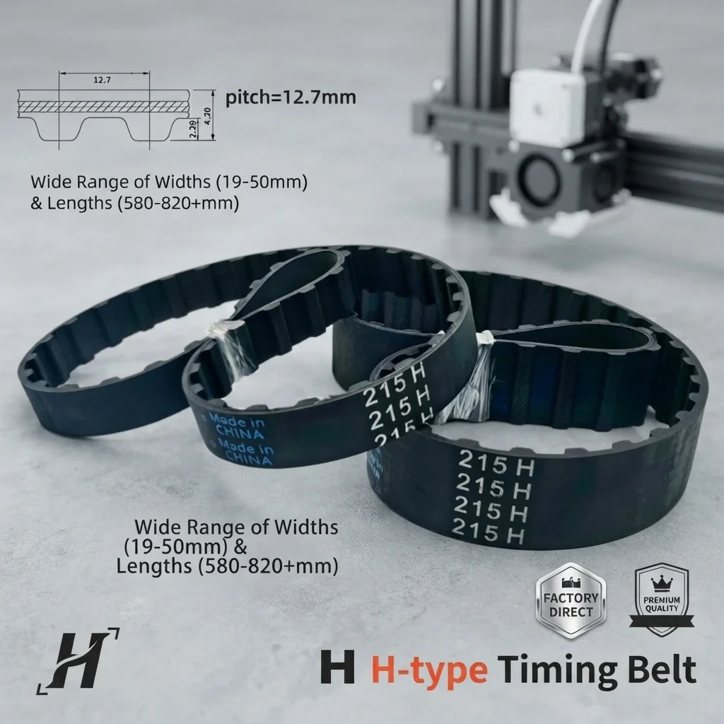 Heavy H Type Neoprene Timing Belt 12.7mm Pitch 580-820mm Lengths 10-60mm Width Closed Loop High Torque for Industrial Automation
