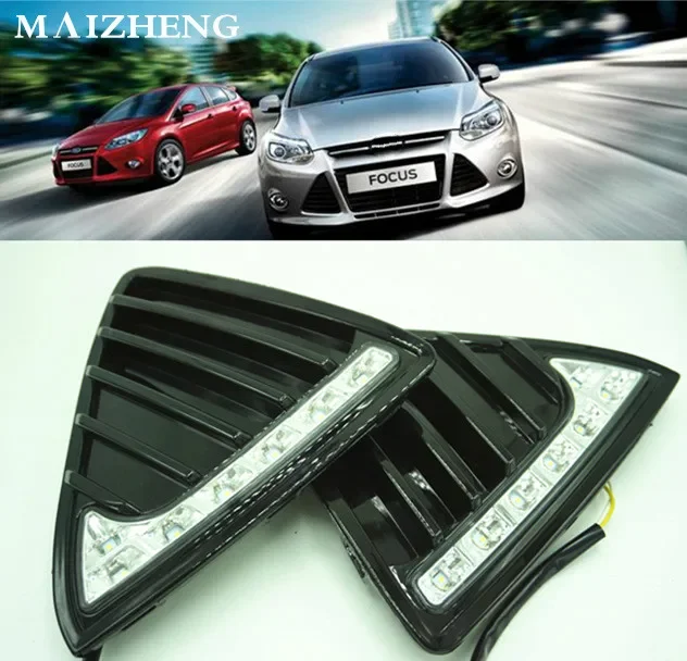 For FordFocus 3 MK3 2012~2015 Daytime Running Light DRL LED Fog Lamp Cover With Yellow Turning Signal Functions