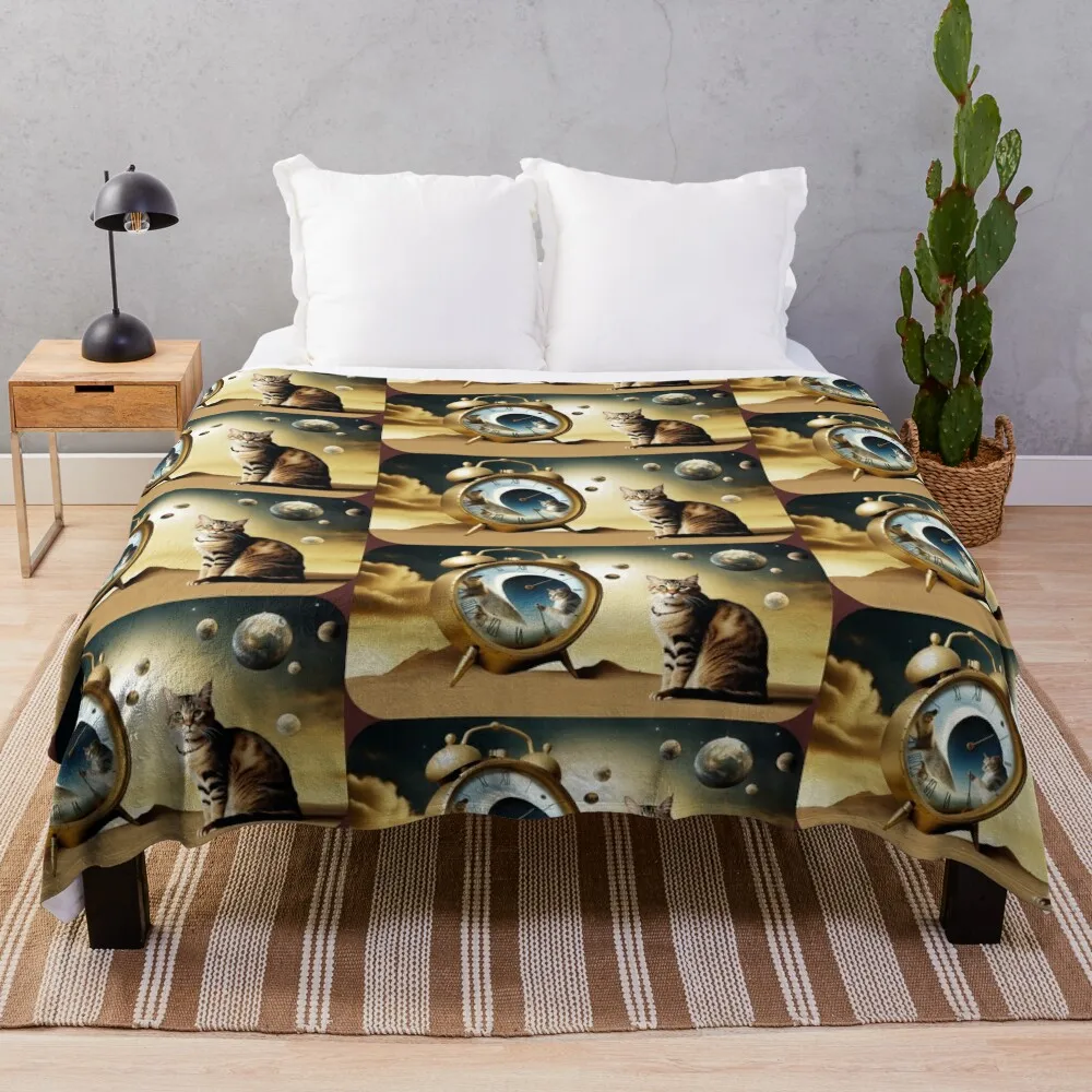 

The cat in time Throw Blanket Furrys Blankets For Sofas Tourist Polar Blankets