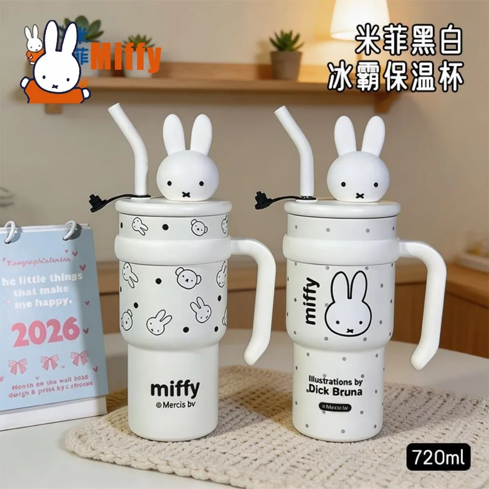 Kawaii Miffy Edelstahl Isolierbecher Niedlicher Trinkbecher Thermosflasche 304 Edelstahl Große Kapazität Strohhalm Auslaufsicher Kaffee Geschenk