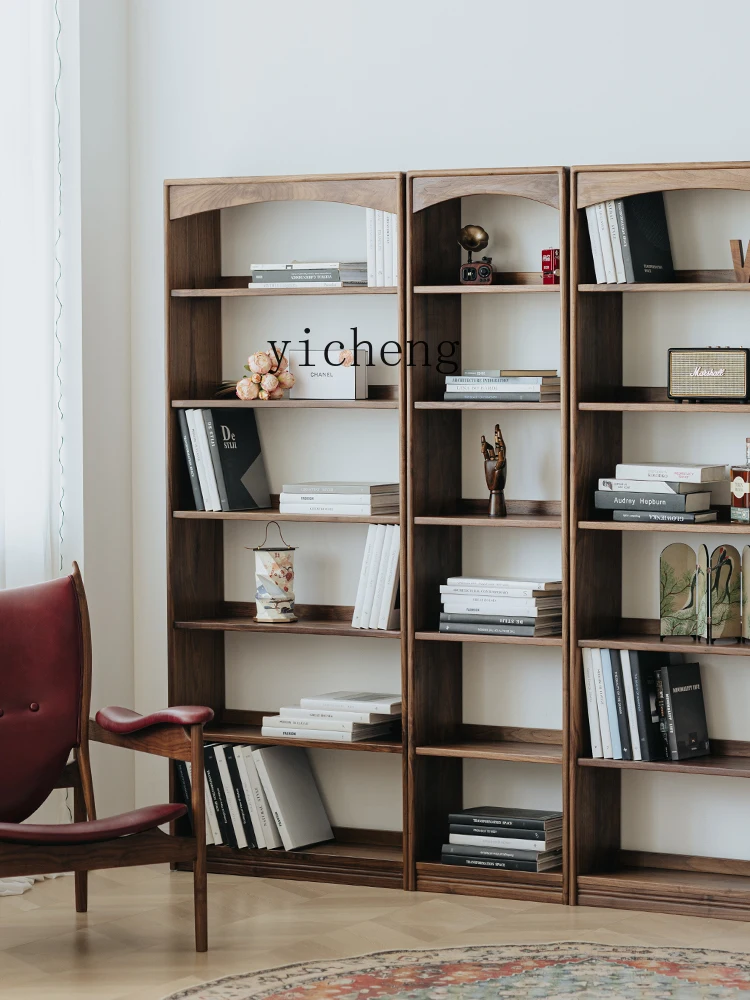 ZMLarch bridge bookcase black walnut living room full wall combination bookshelf floor storage free combination shelf