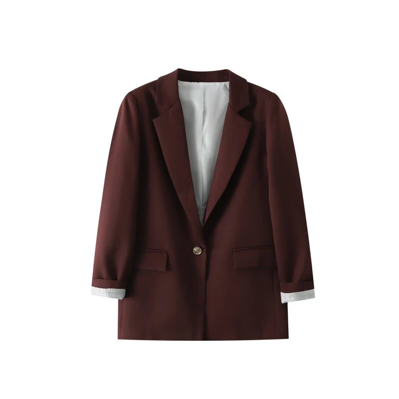 เสื้อสูทผู้หญิงเท่ห์ๆ ชายเสื้อผ่า แฟชั่น เสื้อคอวีลำลอง แขนยาวทรงหลวม สไตล์สาวออฟฟิศ