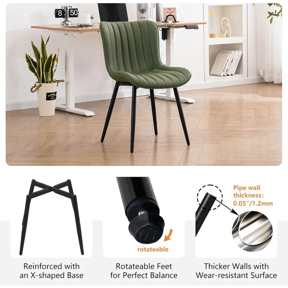 

Green Dining Chairs Set of 2 Mid-Century Modern Kitchen Dining Room Chairs Armless Faux Leather Upholstered Side Dinner Chair