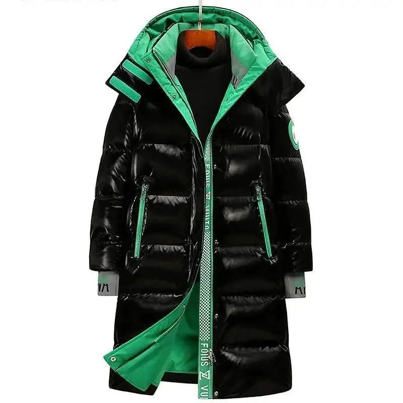 

New Winter Jacket Long Luxury Business Thickened Down Cotton Warm Parkas Men's Street Snow Cold-Proof Hooded Padded Coat
