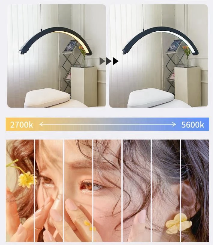28\" Dimmable Half Moon LED Light Lamp Ceiling Mounted Fill Light for Tattoo Artists Eyelash Technicians Photographic Lighting