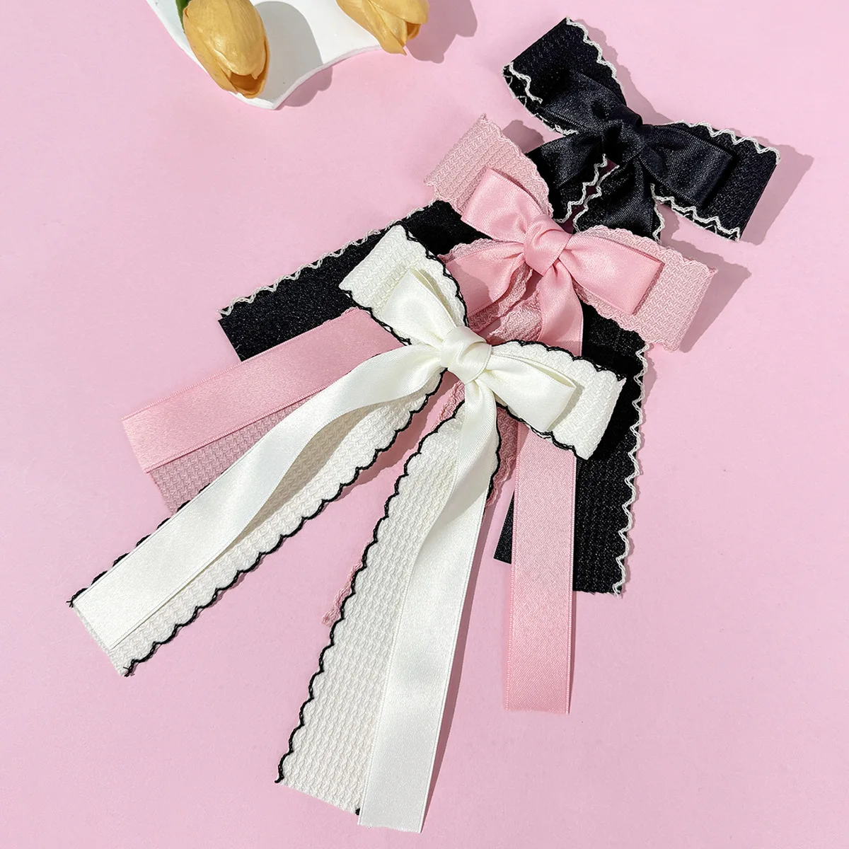 24pc Long Tassel Bow Hair Clips 6-Inch Waves Edge Frill Barrettes Elegant Side Hairgrips for Women And Girls Hair Accessories