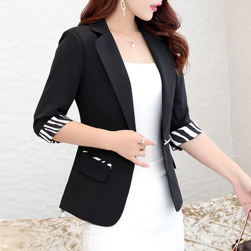 2024 New Summer Fashionable Temperament Commuting Minimalist Slim Fit Versatile Zebra Print Three Quarter Suit Jacket for Women