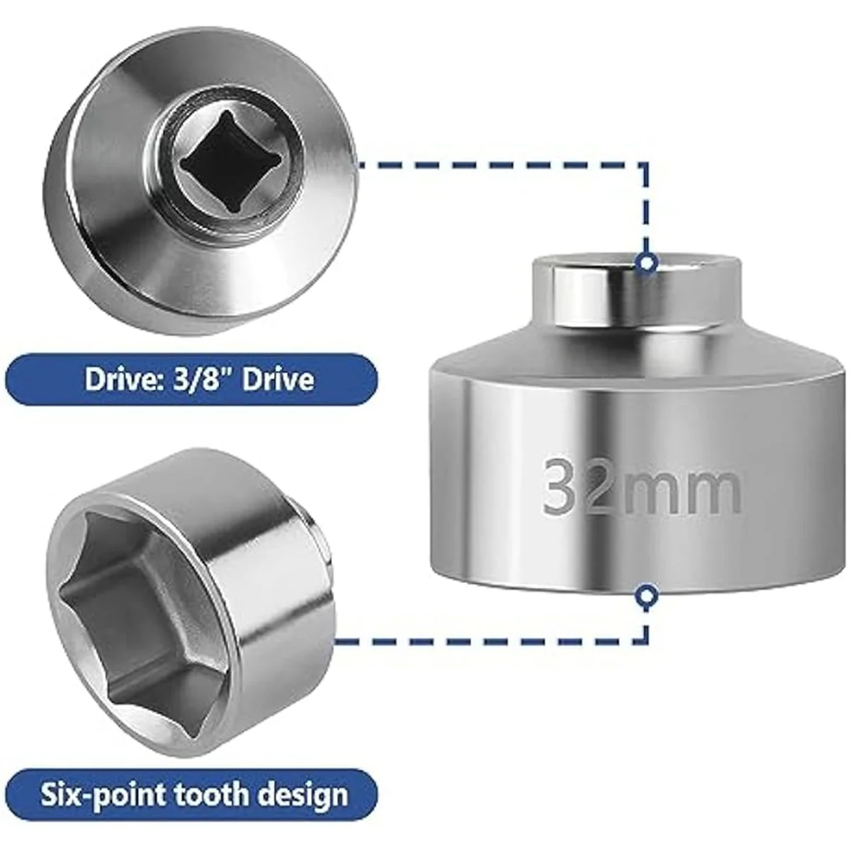 Alat kunci pas Filter minyak soket 32mm, alat penghilang Filter minyak cepat baja, alat soket Filter oli Drive 3/8 inci