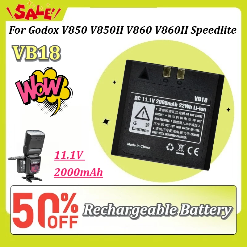 For Godox V850 V850II V860 V860II Speedlite VB18 11.1V 2000mAh 22Wh Rechargeable Flash Battery Replacement Optional VC18 Charger