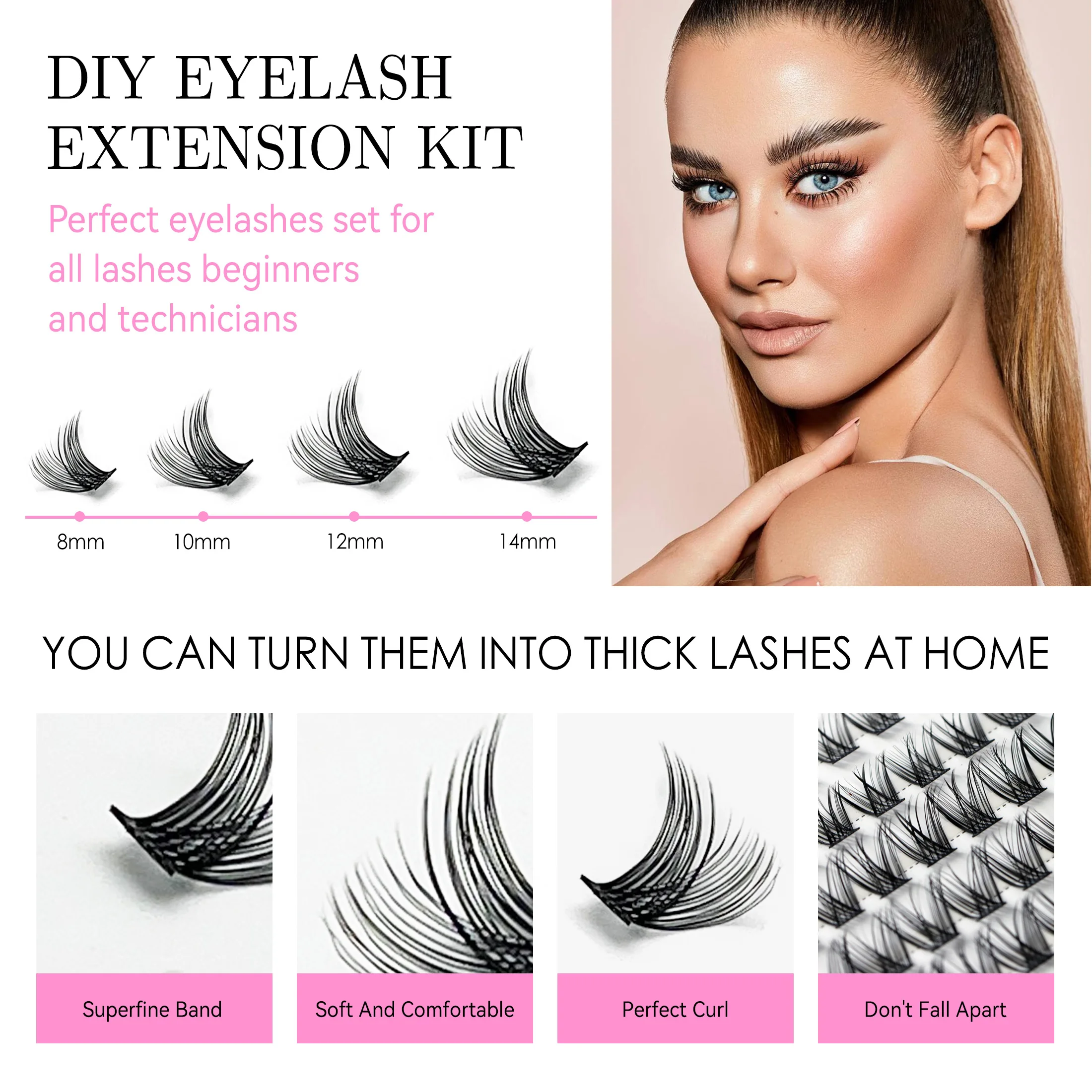 DIY Lash Extension Kit 120 PCS Individual Eyelash Extension Kit Cluster Lashes Kit Lash Glue for Eyelash Extensions Makeup