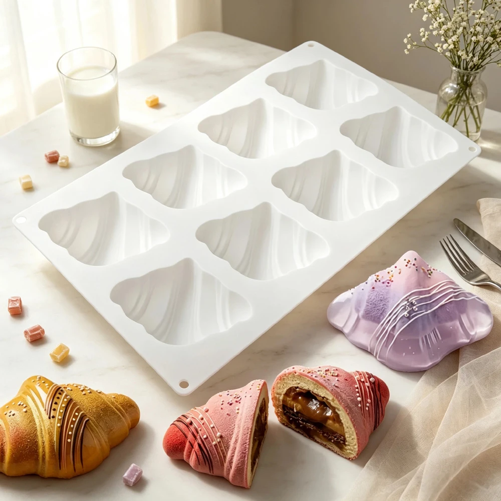 6 or 8-Cell Croissant Design French Mousse Cake Mold Food Grade Chocolate Cake Mould DIY Soap Mold Kitchen Dessert Baking Tools