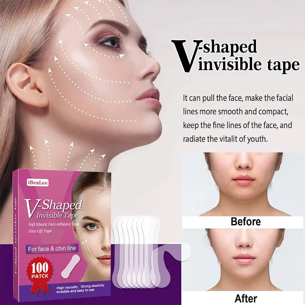 100 قطعة من ملصقات شد الوجه، أشرطة شد الوجه على شكل حرف V، ملصقات شفافة لشد الوجه #1
