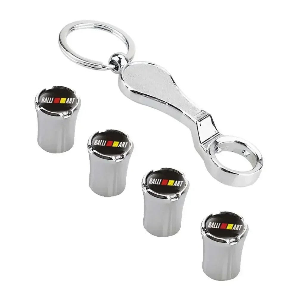 Car Wheel Tire Valve Caps Covers with Keychain for Mitsubishi Ralliart Lancer 9 10 ASX L200 Colt Pajero Outlander Eclipse Galant