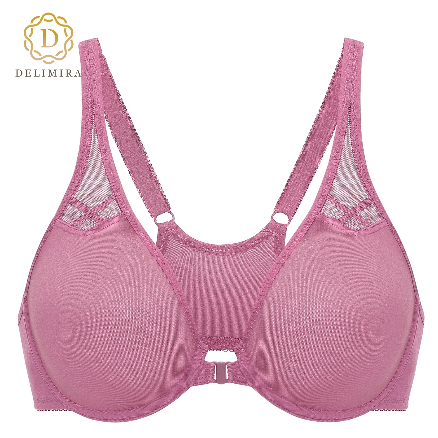 Delimira Women\'s New Full coverage Non Padded Seamless Underwire Racerback Front Close Bra