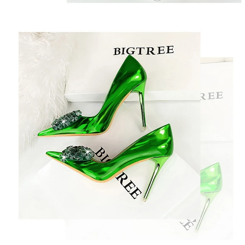 2024 Summer New  European and American Style Banquet Thin Heel Shallow Mouth Pointed Crystal Bow Women's High Heels 1829 - H27