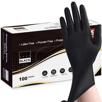 Nitril-Einweghandschuhe, schwarz, 20/50/100 Stück, latex-puderfreie Handschuhe, Industriequalität, Kochen, Arbeiten, Reinigen, Haarfärbehandschuhe