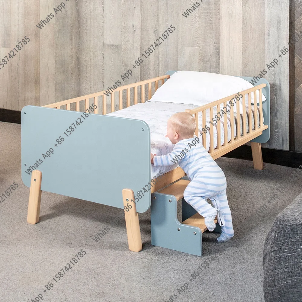J High Quality Modern Factory Natural Solid Wood Beside Bed Convertible Small Wooden Durable Kids Toddler Bed Frame