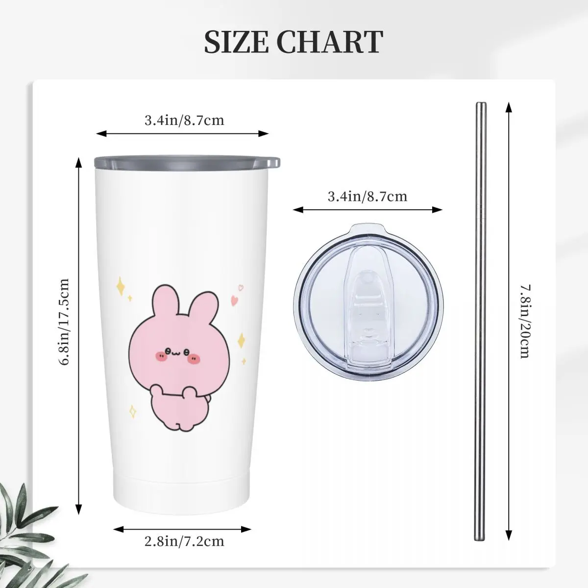 Asamimichaan Cute Asamimi Stainless Steel Tumbler Vacuum Insulated Mugs Thermal Cold Bottle Straw With Lid 20oz