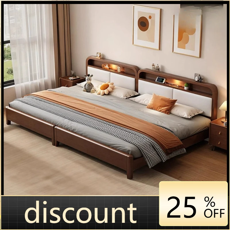 LH master bedroom super widened 2.4m bed double splicing solid wood bed